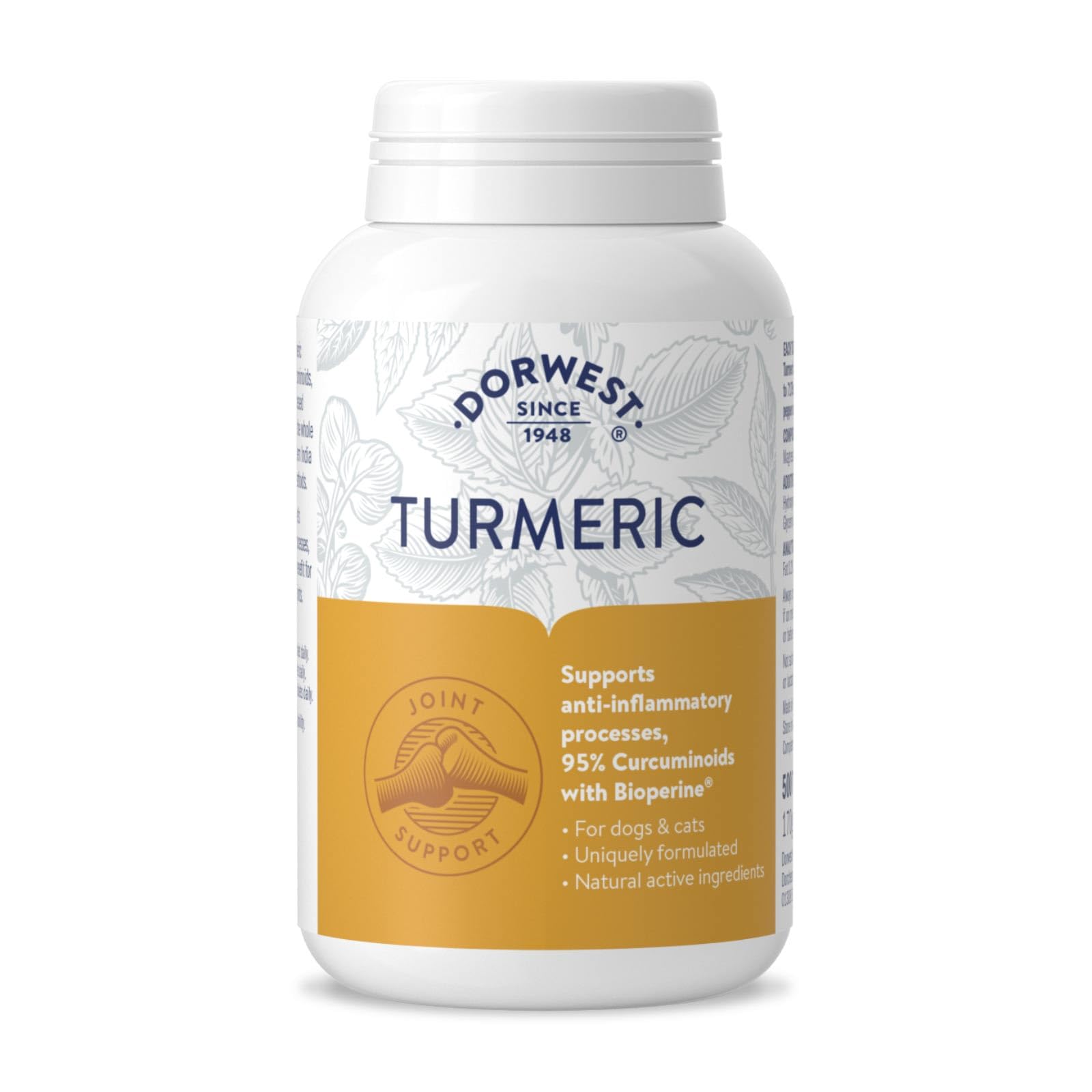 DORWEST Turmeric Tablets for Dogs and Cats, 500 Tablets, Easy-To-Absorb Turmeric Supplement, 95% Curcuminoids, Joint and Anti-Inflammatory Support, TM500
