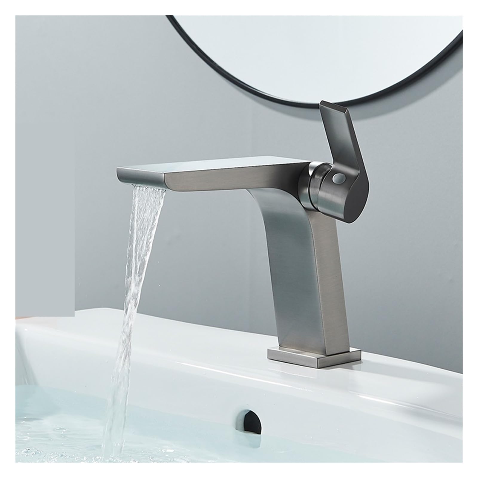 Robinet mélangeur cascade gris foncé pour évier de salle de bain contemporaine