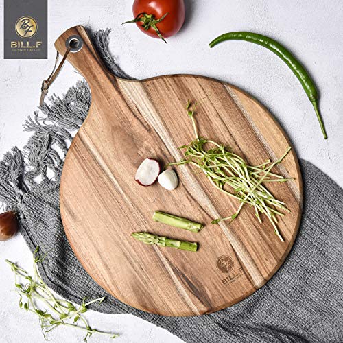 Bill.f Acacia Wood Pizza Peel,12" Cutting Board, Cheese Paddle Board, Bread And Crackers Platter For Serving And Minor Food Prepare With Handle - 16 X 12 X 0.5 Inch #TOP4