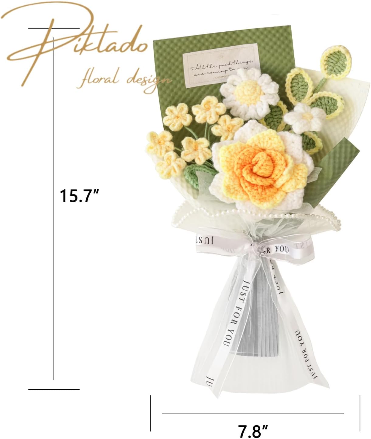 Hand-Woven Flower Bouquet Finished（1pcs） for Valentine's Day Girlfriend Birthday Gift Wedding Decoration Crochet Artificial Flower, Bouquet Gift (Yellow) - Image 3