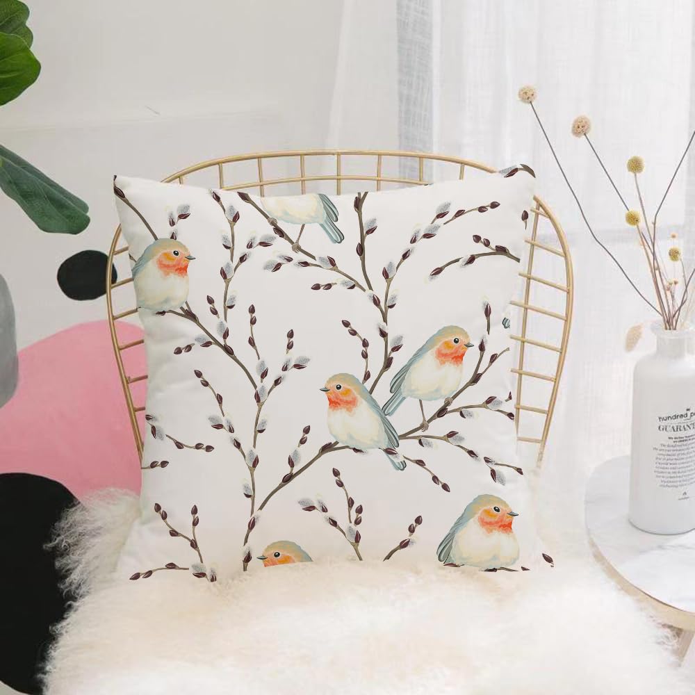 Hyosxw Seamless Pattern Of Willow Branches And Bird - A4 Cushion Cover,Throw Pillow Case Home Decorative For Living Room Bedroom Sofa Chair 18X18 Inch,Seamless Pattern Of Willow Branches And Birds Robin Vector Illustration On Whit,Pillowcase 45X45cm