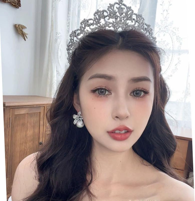 Full of Diamond Lily Earrings Temperament Flower Pearl Earrings Pearl Flower Studs Earrings for Women, 925 Sterling Silver Exaggerated Statement Earrings Jewelry for Party Prom - Image 4