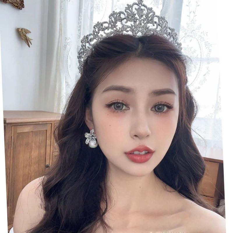 Full of Diamond Lily Earrings Temperament Flower Pearl Earrings Pearl Flower Studs Earrings for Women, 925 Sterling Silver Exaggerated Statement Earrings Jewelry for Party Prom4