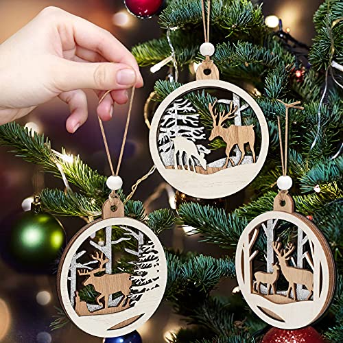 Wooden Christmas Ornaments Hanging Reindeer Ornaments Set Of 8 - Handmade Reindeer Glitter Xmas Tree Ornaments, Winter Wonderland Holiday Party Decor, Indoor/Outdoor Home Decorations #TOP1