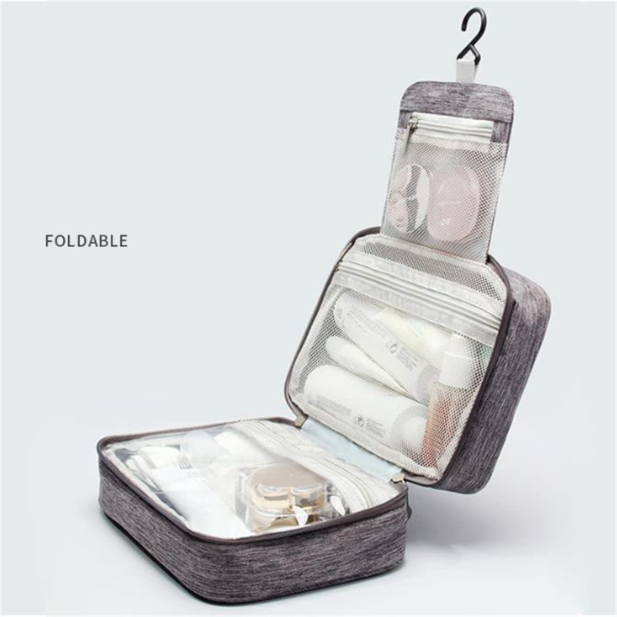 LELEBEAR Toiletry Bag, Travel Bag with Hanging Hook Makeup Cosmetic Bag Large Hanging Toiletry Bag Storage With 3 Compartments (Navy blue)