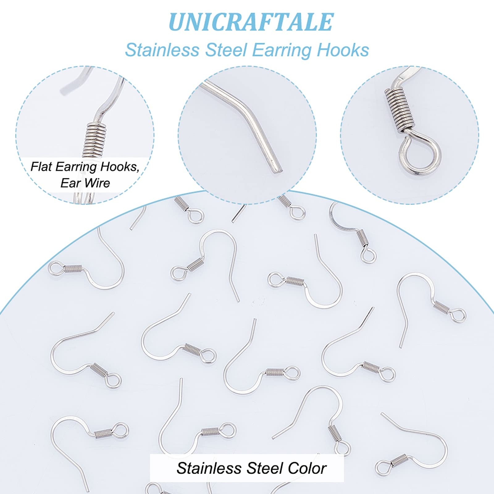 PH PandaHall 200Pcs Stainless Steel Fish Hook Earring Hooks with Horizontal Loop