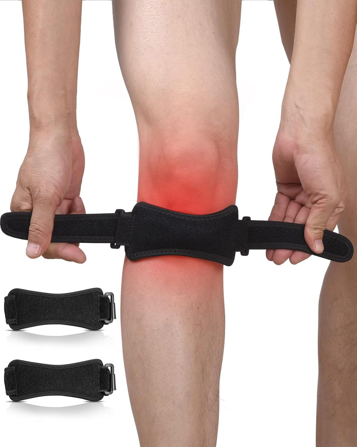 BNREOZA 2 Stück Kniescheibenbandage, Kniestützband, verstellbares Kniescheibensehnenband für Männer und Frauen, für Fußball, Basketball, Wandern, Laufen und Tennis (schwarz)