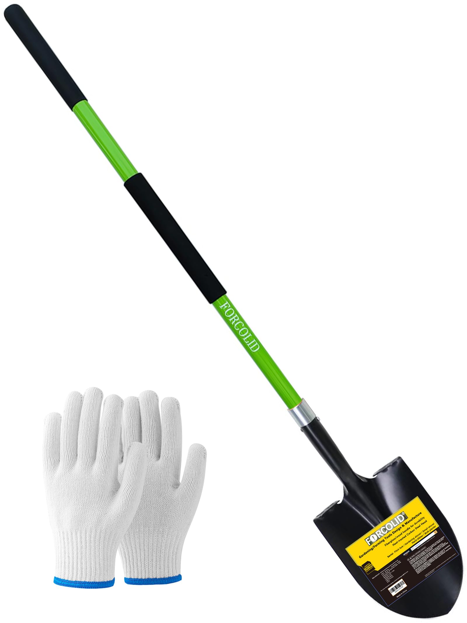 Shovel for Digging, Heavy Duty Gardening Shovel 57 Inch Straight Handle Round Blade with Non-Slip Tail Cover, Lawn and Yard Tools, Fiberglass Handle(Green)