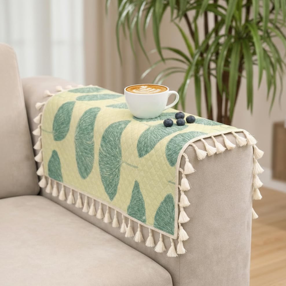 Image of STITCHNEST Printed Quilted Sofa Arm Cover with Tassels | Stylish Hand Rest Protector | Soft & Durable | 18 x 22 Inches