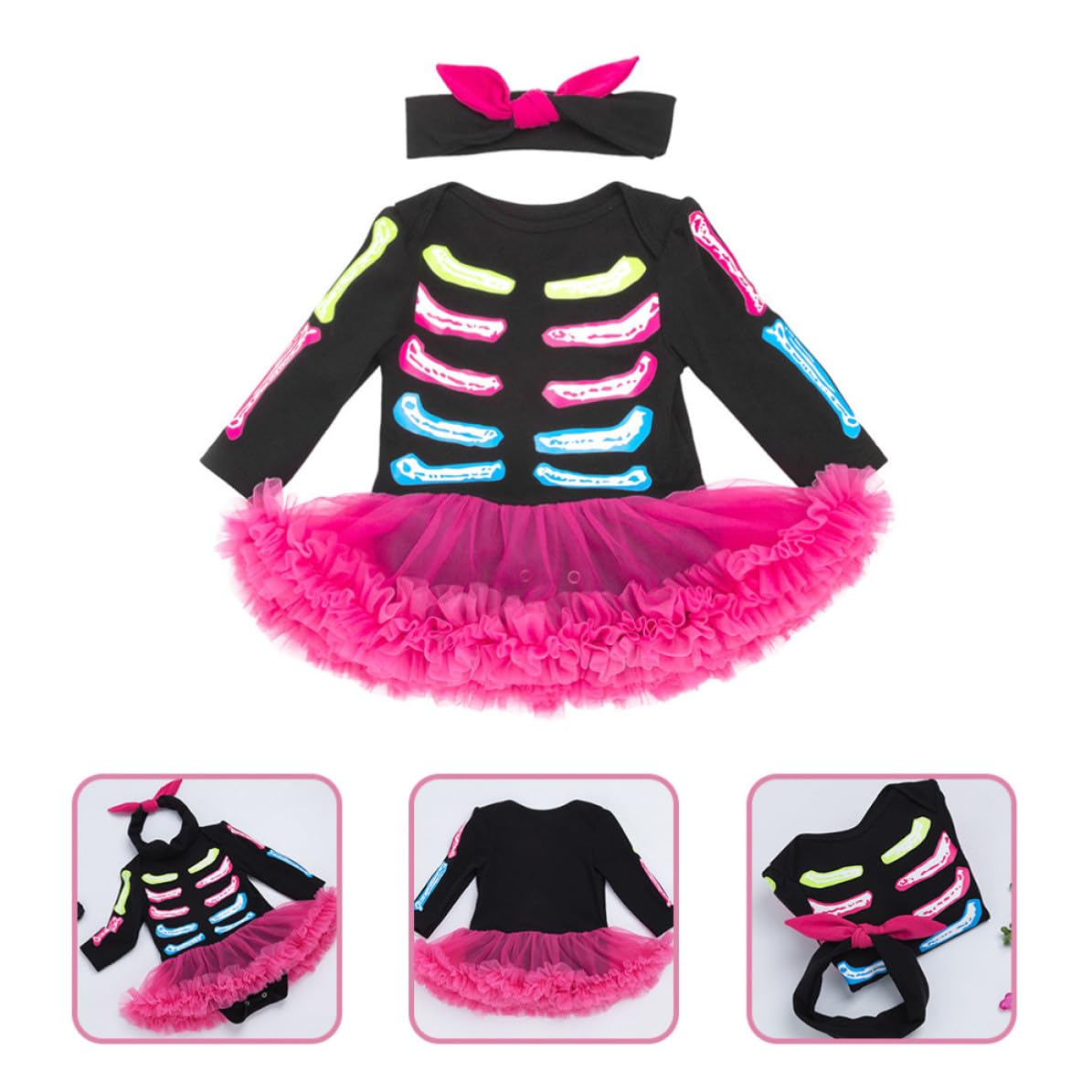 4 Set Pagliaccetto Gonna a Maniche Lunghe Halloween per Neonata 80