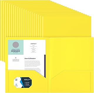 Gueevin 72 Pcs Plastic Folder with Pockets, Two Pocket Folders, Fit Letter Size Paper, Heavy Duty Durable File Folders with Business Card for Home Office School, Holds 100 Sheets (Yellow)