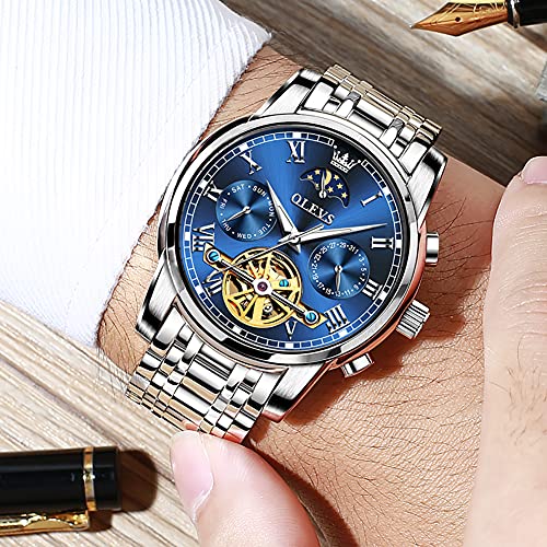 Image of OLEVS Mens Automatic Watches Skeleton Mechanical Self Winding Luxury Fashion Dress Wrist Watch Luminous Waterproof