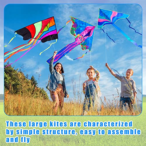 6 Pcs Large Kites Long Colorful Tail Kites Easy To Fly Dinosaur Kite Octopus Dragonfly Butterfly Kite Large Delta Beach Kite For Kids Adults Outdoor Activities Game Beach, 328 Feet Long, 6 Styles #TOP5