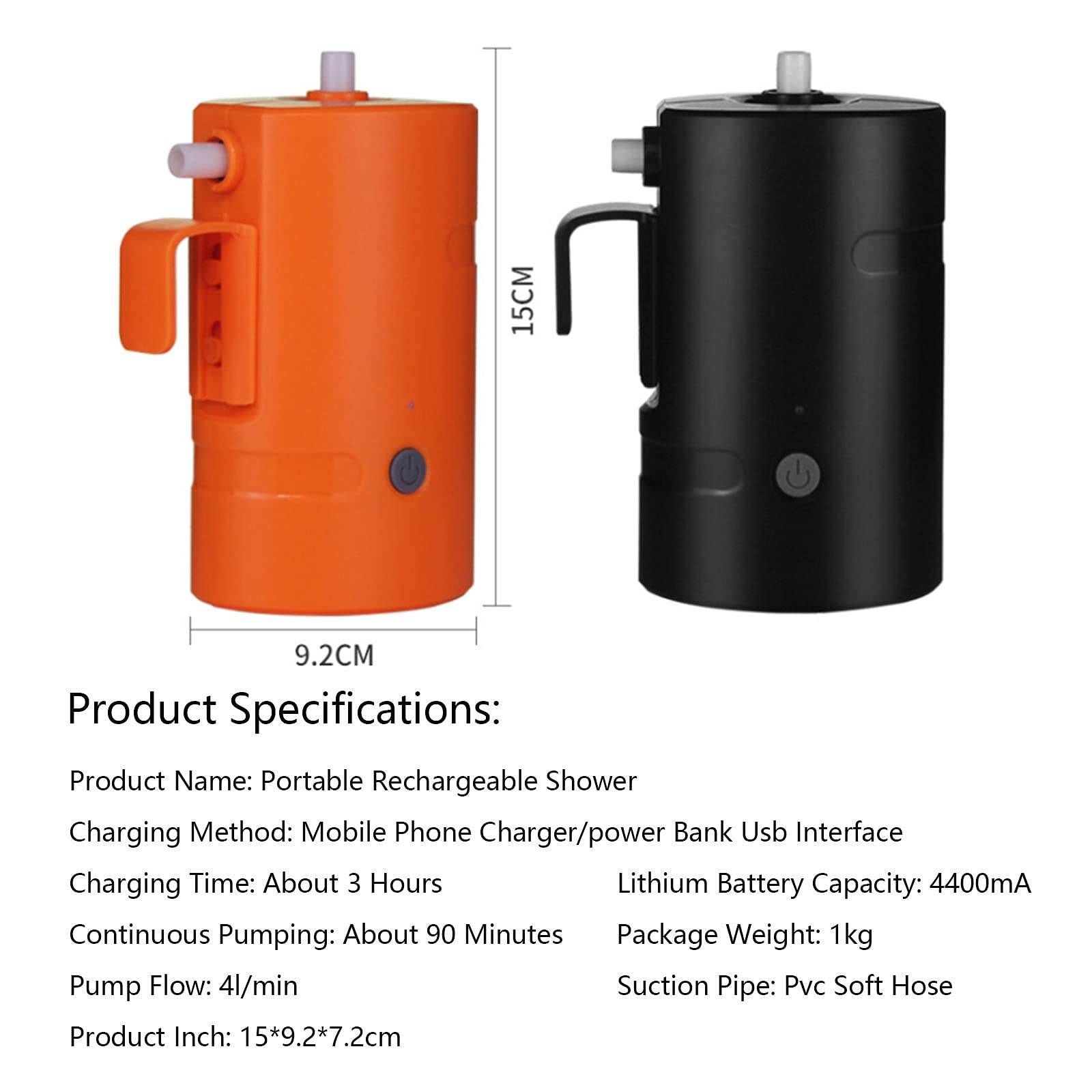 Doccia da Campeggio Elettrica Portatile, Kit Secchio Pieghevole per Doccia Ricaricabile per Esterni Portatile Batteria Integrata da 4400 mAh, per Bici da Viaggio all'aperto Lavaggio Auto Piante di P