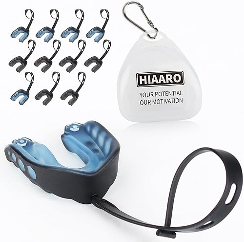 HIAARO Paquete de 12 protectores bucales deportivos con correas y estuche, protector bucal para jóvenes y adultos, para fútbol, hockey, boxeo, artes