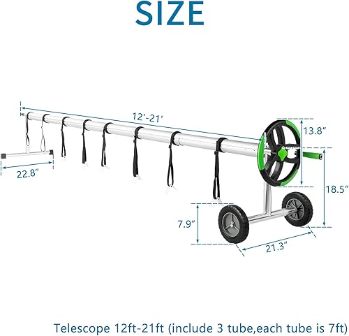 Miniatura 4 de Outvita Carrete de cubierta solar de 21 pies para piscinas al aire libre enterradas, carrete de manta de rodillos de aluminio solar sobre el suelo,