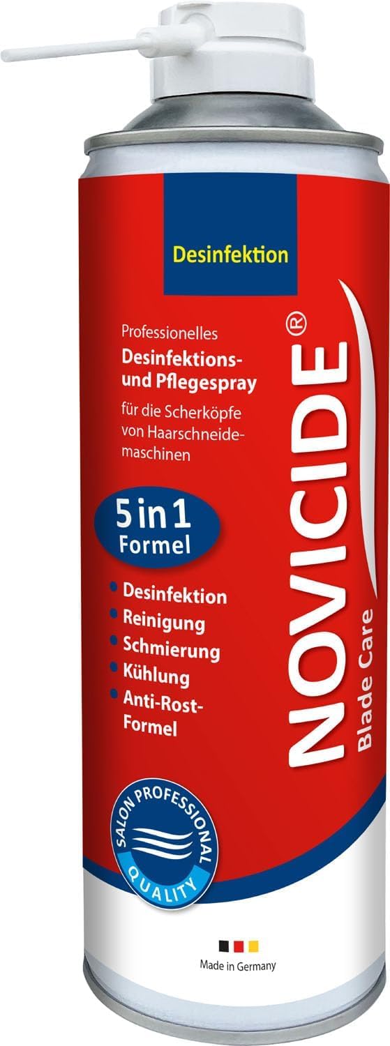 NOVICIDE Blade Care Spray 500ml – Profi 5-in-1 Pflege für Haarschneidemaschinen & Scheren – Kühlt, Schmiert, Reinigt, Desinfiziert & Rostschutz – Ideal für Barber & Friseursalons