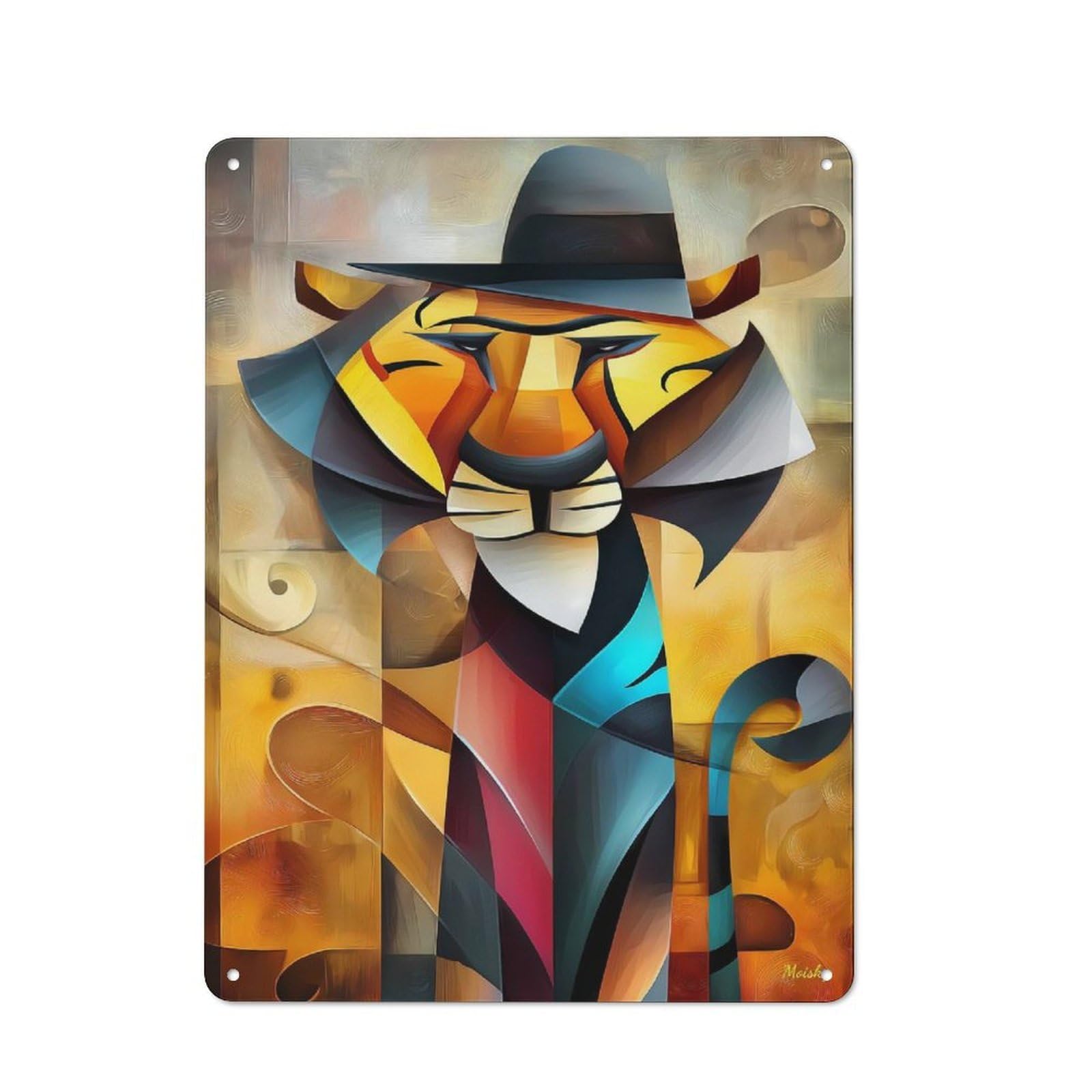 Junmoney Charming Tiger – Cubist Gentleman Of The Wild Vintage Metal Sign 40X30cm For Café Or Restaurant, Suited To Restaurant Decor Fans