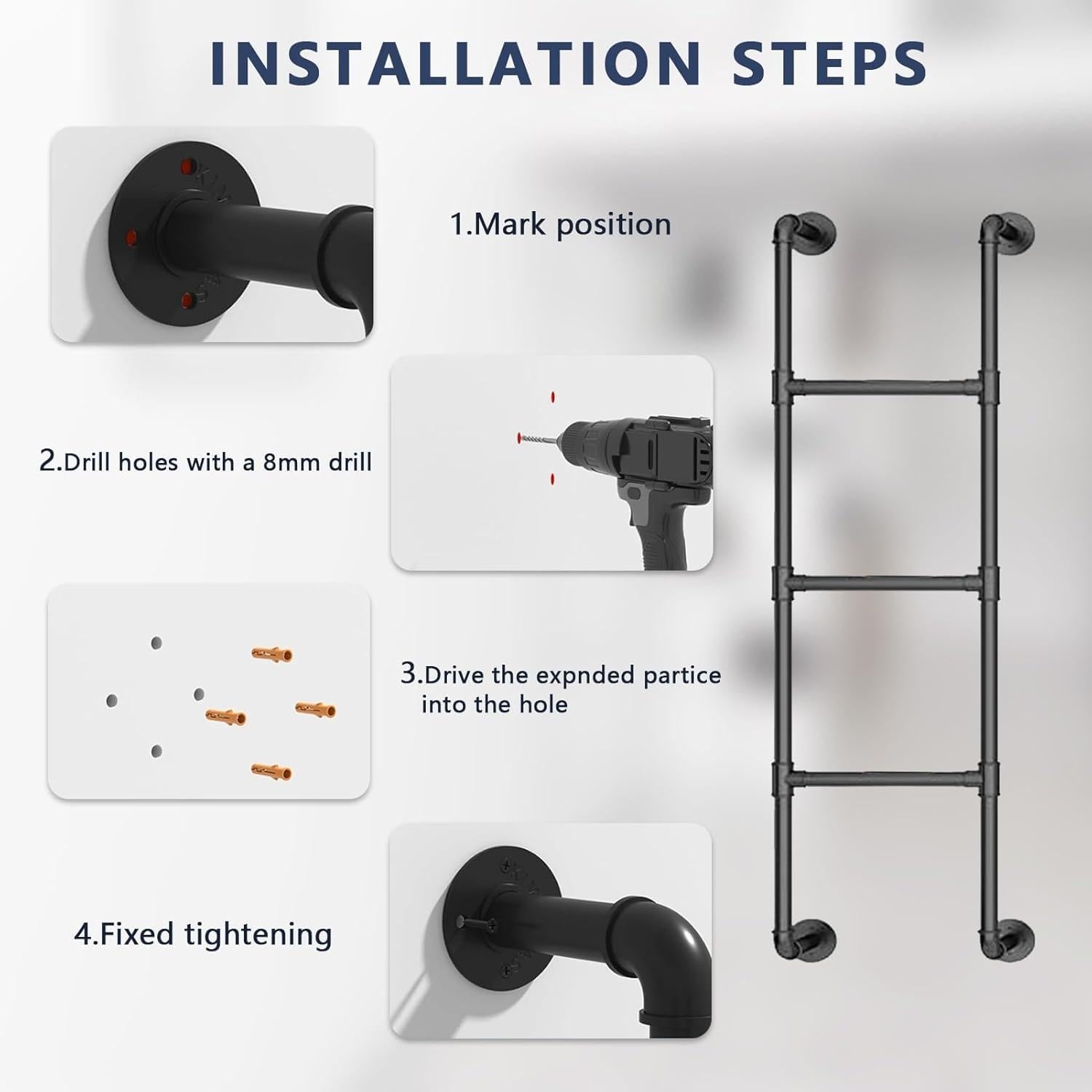 Egress Ladder - Escalera de metal resistente para seguridad de emergencia en el hogar, escalera de escape de incendios de hierro forjado negro con kit, 1,4 m