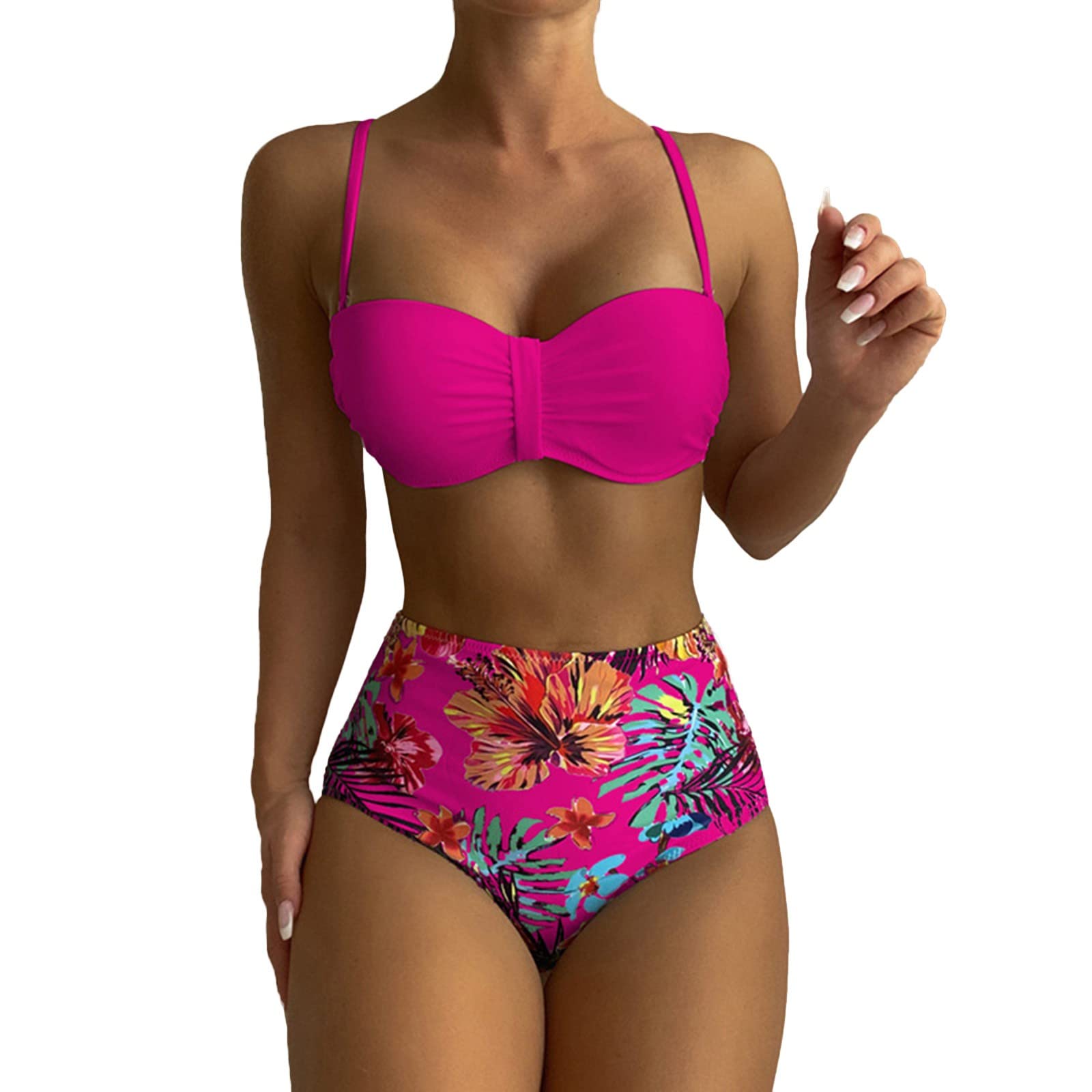 Genérico Bikini para Mujer Push Up Brasileños Bañador de Fruncido Traje de Baño de Cintura Alta Atar en la Espalda Bikini Mujer Push Up Bañador Mujer Reductor Barriga Y Push Up