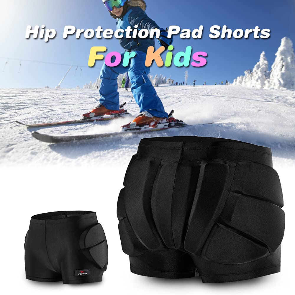Lixada Kids Schützende gepolsterte Shorts, 3D-Schutz, Kurze Hose, Hüftpolster-Kompressionsshorts, Aufprallshorts, Hüftschutzausrüstung für Skifahren, Rollschuhlaufen, Schnee, Hüfte, Steißbeinschutz