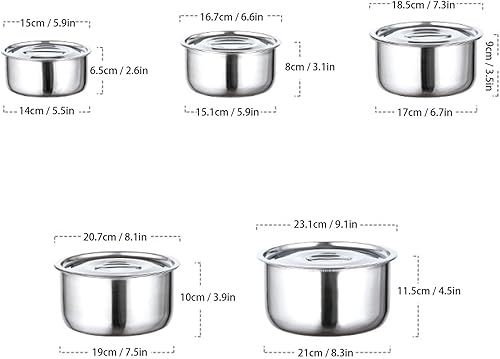 Miniatura 2 de TOPINCN Juego de ollas de sopa de acero inoxidable 5 piezas, ollas de cocina multifuncionales olla de cocción de inducción resistente