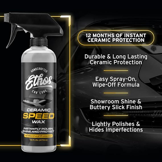 Ethos Ceramic Speed Wax SiO2 Ceramic Coating Spray for Cars Hydrophobic Car Wax Spray Top Coat Polish High Gloss Shine, Ceramic Spray Wax 12+ Month Protection