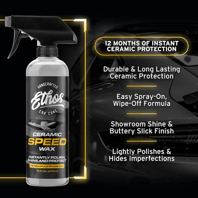 Ethos Ceramic Speed Wax – SiO2 Ceramic Coating Spray for Cars – Hydrophobic Car Wax Spray Top Coat Polish – High Gloss Shine, Ceramic Spray Wax – 12+ Month Protection miniatura 2
