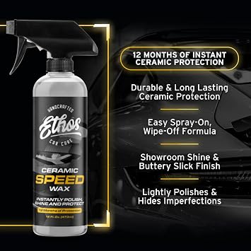 Ethos Ceramic Speed Wax SiO2 Ceramic Coating Spray for Cars Hydrophobic Car Wax Spray Top Coat Polish High Gloss Shine, Ceramic Spray Wax 12+ Month Protection