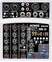 Vista 1 de BOMGE Mini mezclador de audio Bluetooth DJ de 4 canales con efectos, interfaz USB, grabación estéreo, alimentación fantasma de 48 V para PC, Blanco