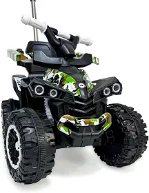 Quadriciclo Infantil Militar Uni Toys, Com Empurrador, Luz e Som, Cor Verde Camuflado.
