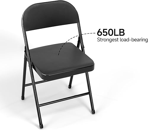 Miniatura 5 de Paquete de 8 sillas plegables acolchadas de cuero, marco de metal con asiento y respaldo de piel sintética, capacidad de 650 libras, silla plegable