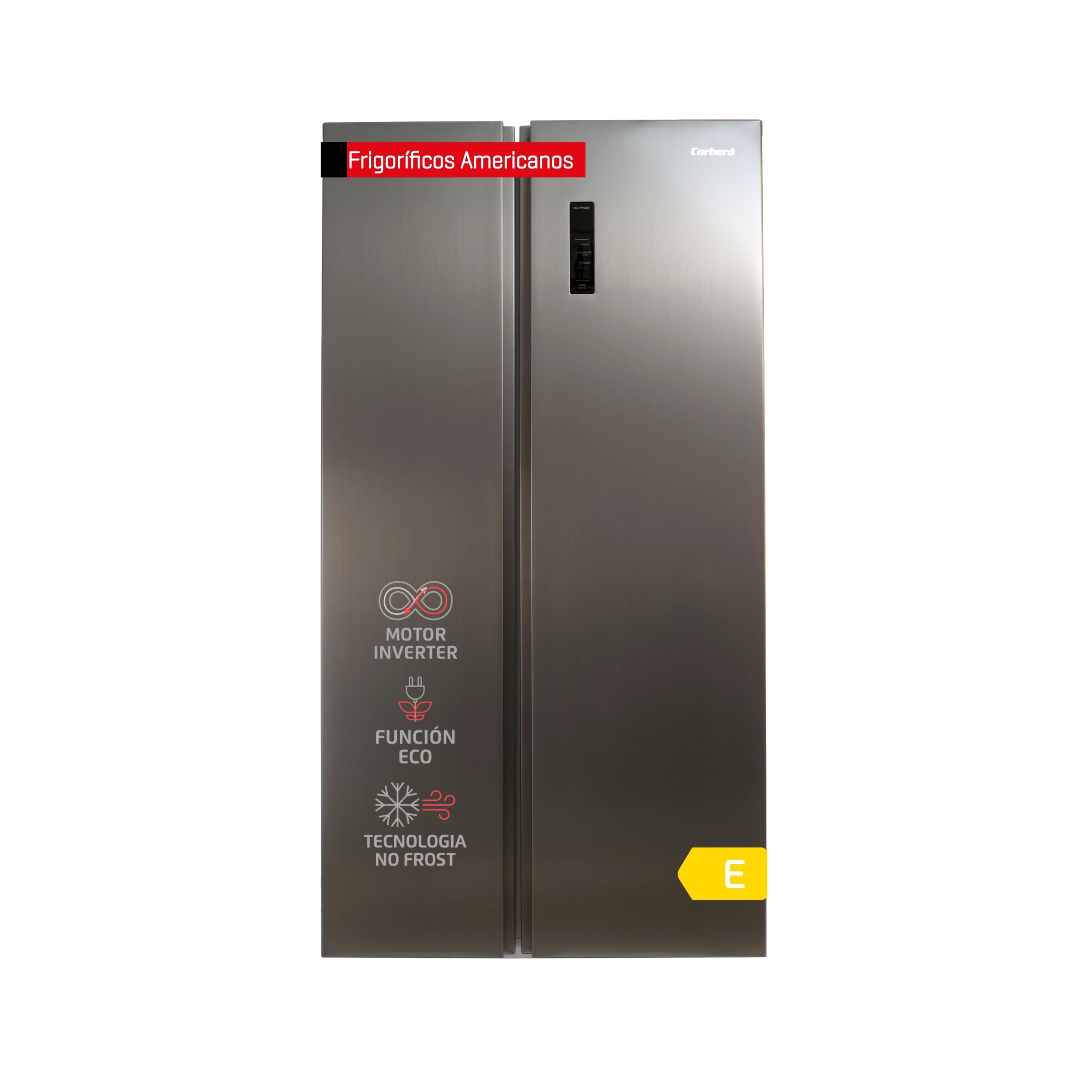 Corberó - Frigorífico Americano | CFSBSH930NFXINV | No Frost | Inverter | 595L |177 cm | Display en Puerta | Luz LED | 6 Cajones | 4 Zonas de Temperatura | Funcion ECO | Inox
