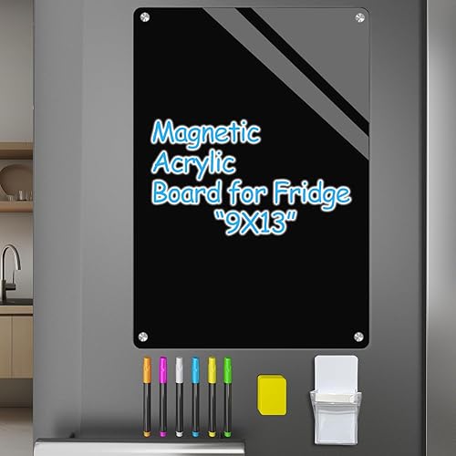 Miniatura 1 de Pizarra magnética de borrado en seco de acrílico negro de 9 x 13 pulgadas para refrigerador, pizarra magnética de borrado en seco para refrigerador,