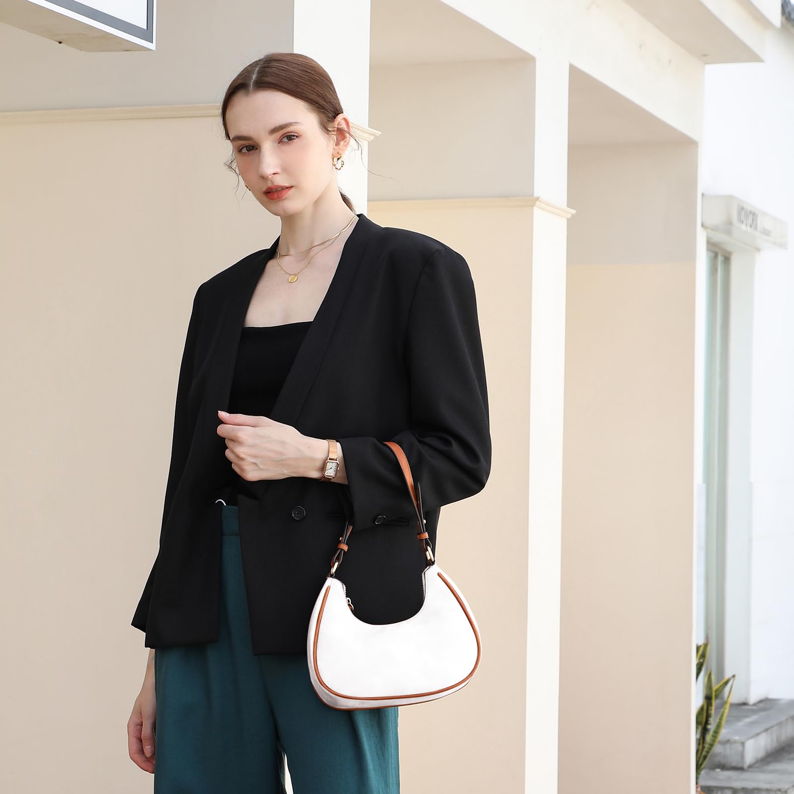 LA TERRE Small Crescent Shoulder Bag Under the Arm Purse Handbag for Women