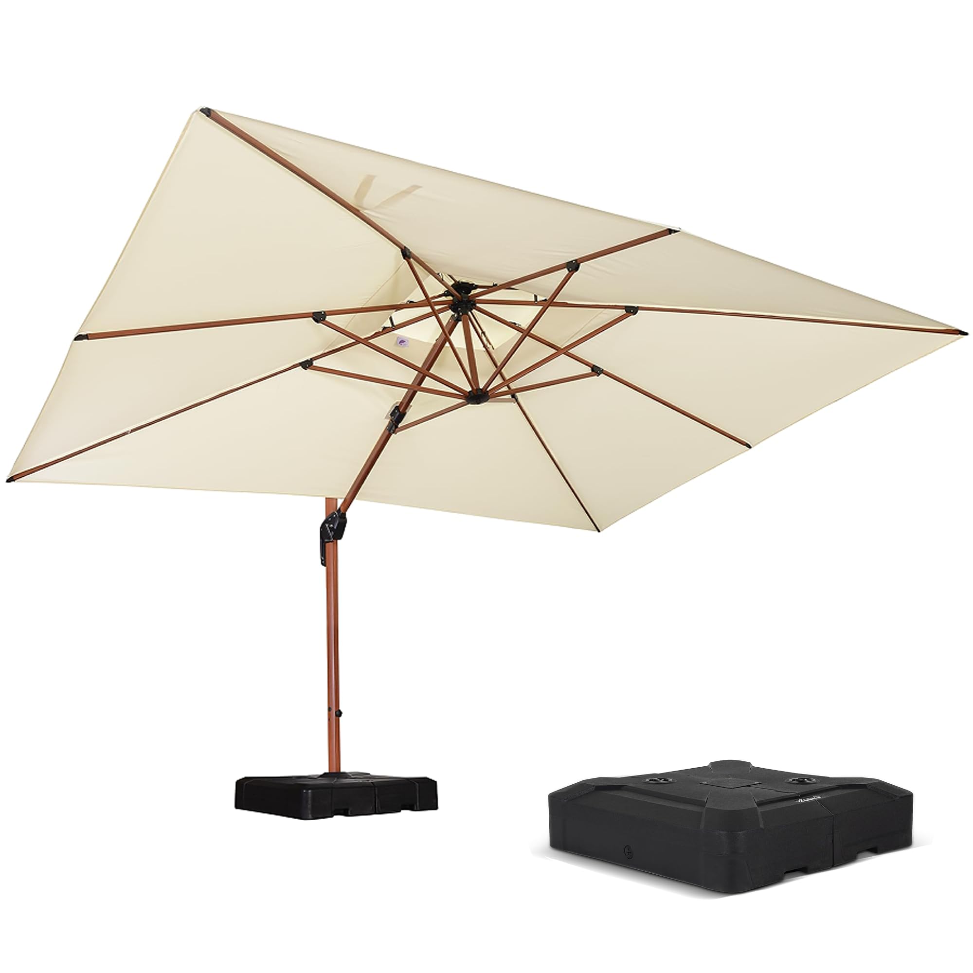 PURPLE LEAF Parasol Déporté 3 x 4 m avec Pied Aluminium Aspect Bois, Crème