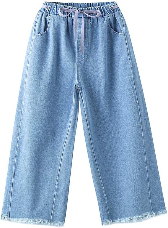 Amazon Jinpin 子供 デニムパンツ キッズ 女の子 ワイドパンツ ロングパンツ ジーンズ ガウチョパンツ 子供服 デニム パンツ ズボン ガールズ ジーパン 夏服 カジュアル ウエストゴム ファッション ゆったり 春 夏 秋 パンツ 通販