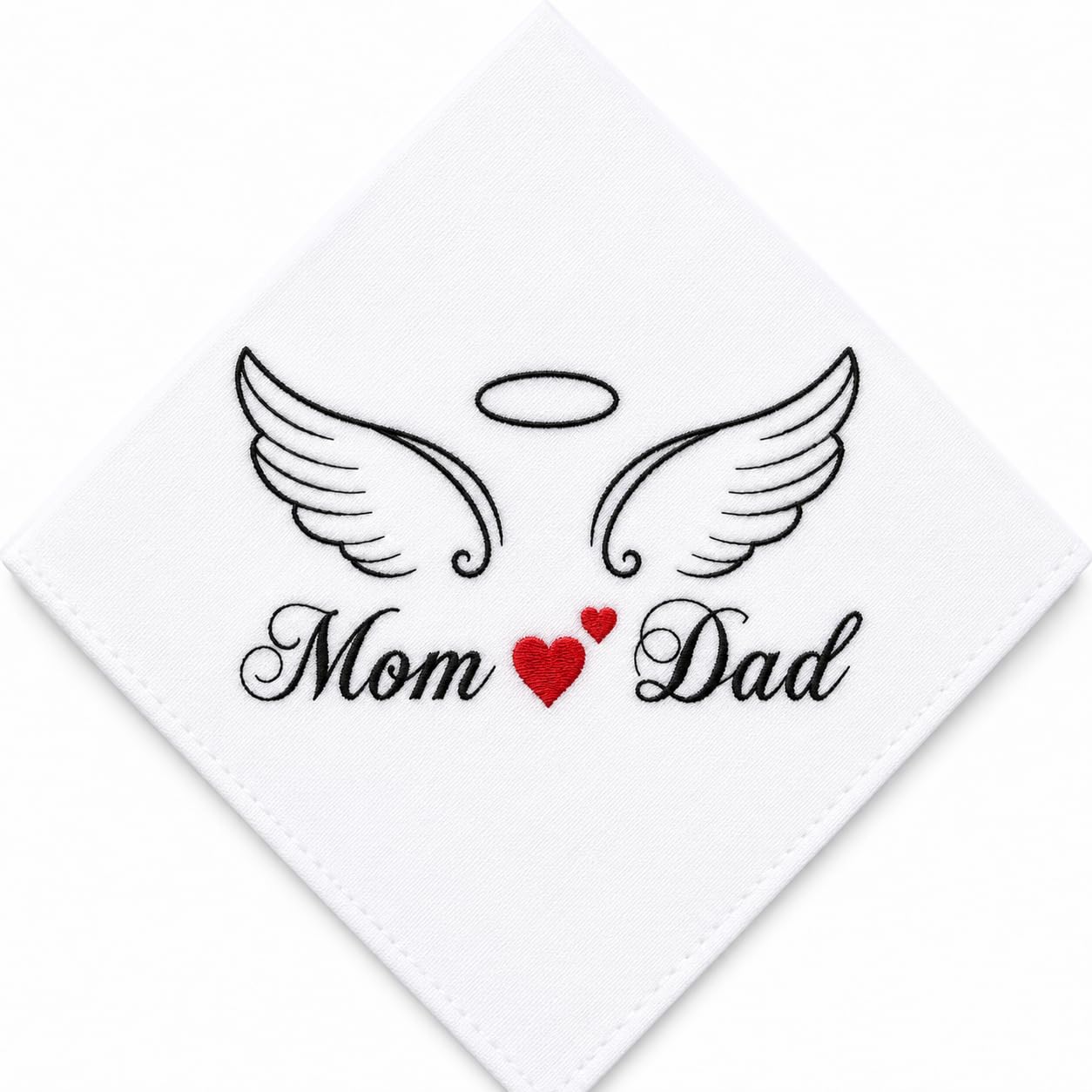 Mom & Dad Angel Wings Embroidered White Cotton Handkerchief-image-13