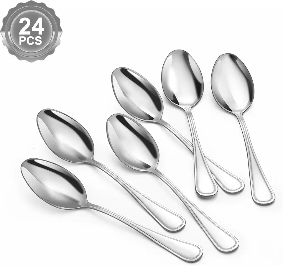 BEWOS Teaspoons, 24-Piece Tea Spoons/Coffee Spoons, 6.3-Inch Stainless Steel Spoons Silverware, Teaspoons Silverware, Small Spoons, Tea Spoons for Hot Tea, Teaspoon Mirror Polished & Dishwasher Safe