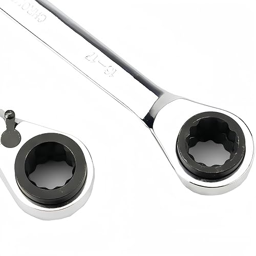 Miniatura 4 de Unifizz Llave de trinquete bidireccional de doble cabeza 4 en 1 de acero al cromo vanadio 12x13-0.551x0.591 in llave de trinquete de doble extremo