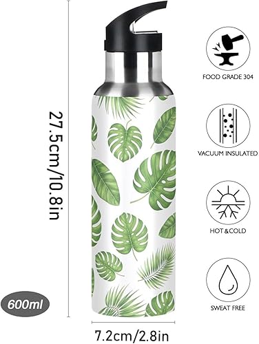Miniatura 9 de Green Tropical Leaves Insulated Water Bottle 32 Oz, BPA-Free Sport Water Bottle Insulated Leakproof Water Bottles