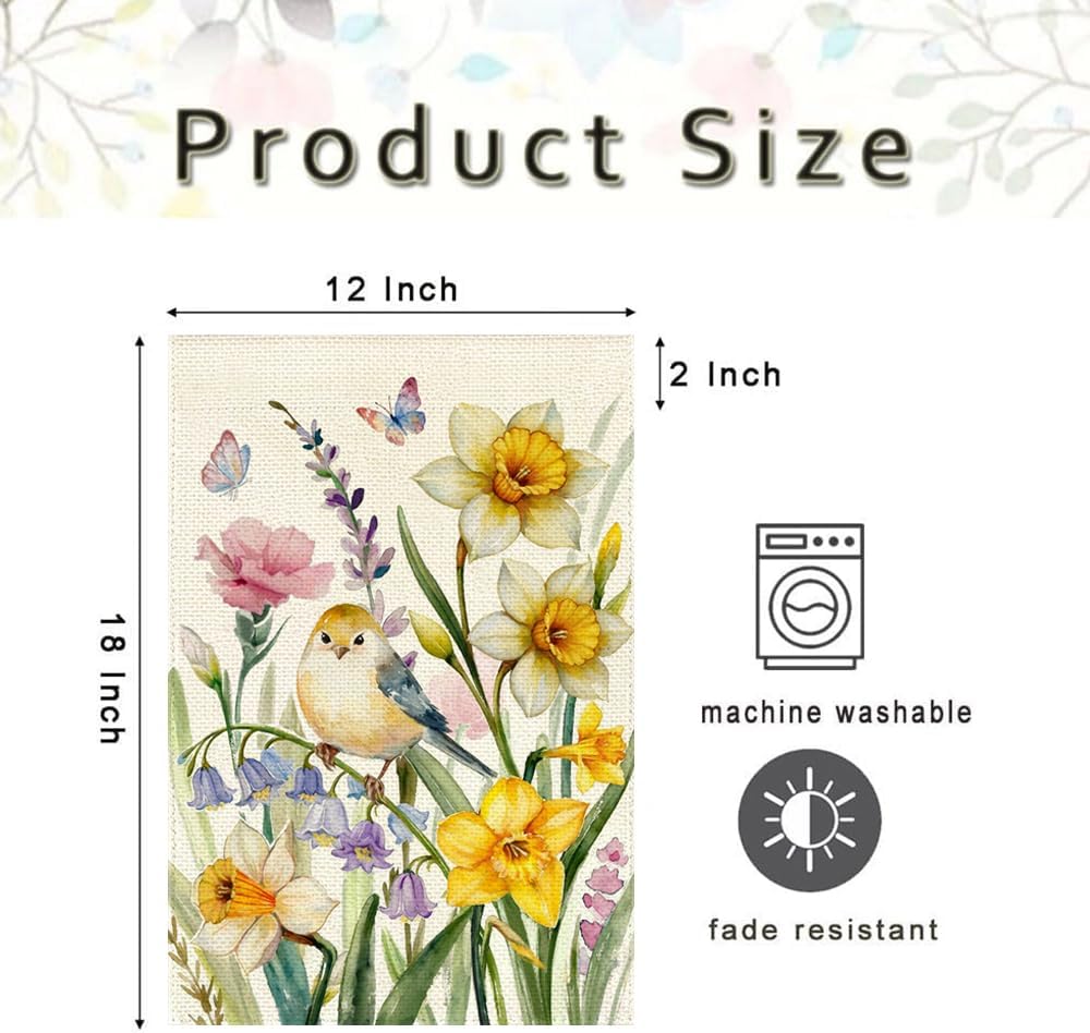Spring Bird Daffodil Garden Flag 12x18 Inch Double Sided Outside Watercolor Flowers Seasonal Decorative Small Flag Outdoor Yard Porch Decoration - Image 5