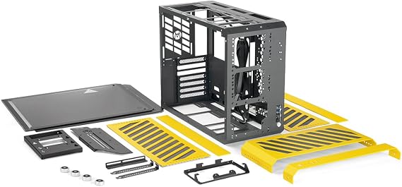 Mechanic Master C34Pro Compact Desktop PC Case with Carry Handle | 360mm AIO Compatible ATX/E-ATX 27cm Wide Long GPU Compatibility Modular Design & Switchable 5 Slot Mode Vitality Yellow | 2mmアルミニウムシェル、360mm AIO、390mm GPUサポート、マルチポジションPSUマウント、マルチゾーンエアフロー、内蔵キャリーハンドル。