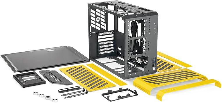 Mechanic Master C34Pro Compact Desktop PC Case with Carry Handle | 360mm AIO Compatible ATX/E-ATX 27cm Wide Long GPU Compatibility Modular Design & Switchable 5 Slot Mode Vitality Yellow | 2mmアルミニウムシェル、360mm AIO、390mm GPUサポート、マルチポジションPSUマウント、マルチゾーンエアフロー、内蔵キャリーハンドル。