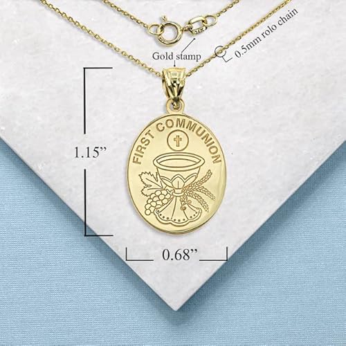 1St Communion 10K Yellow Gold Personalized First Holy Communion Pendant Necklace With Your Name And Date, 16" #TOP2