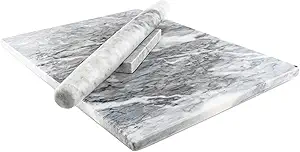Marble Pastry Board and French Rolling Pin Set – 16” x 12” Chilling Slab + 16” Rolling Pin