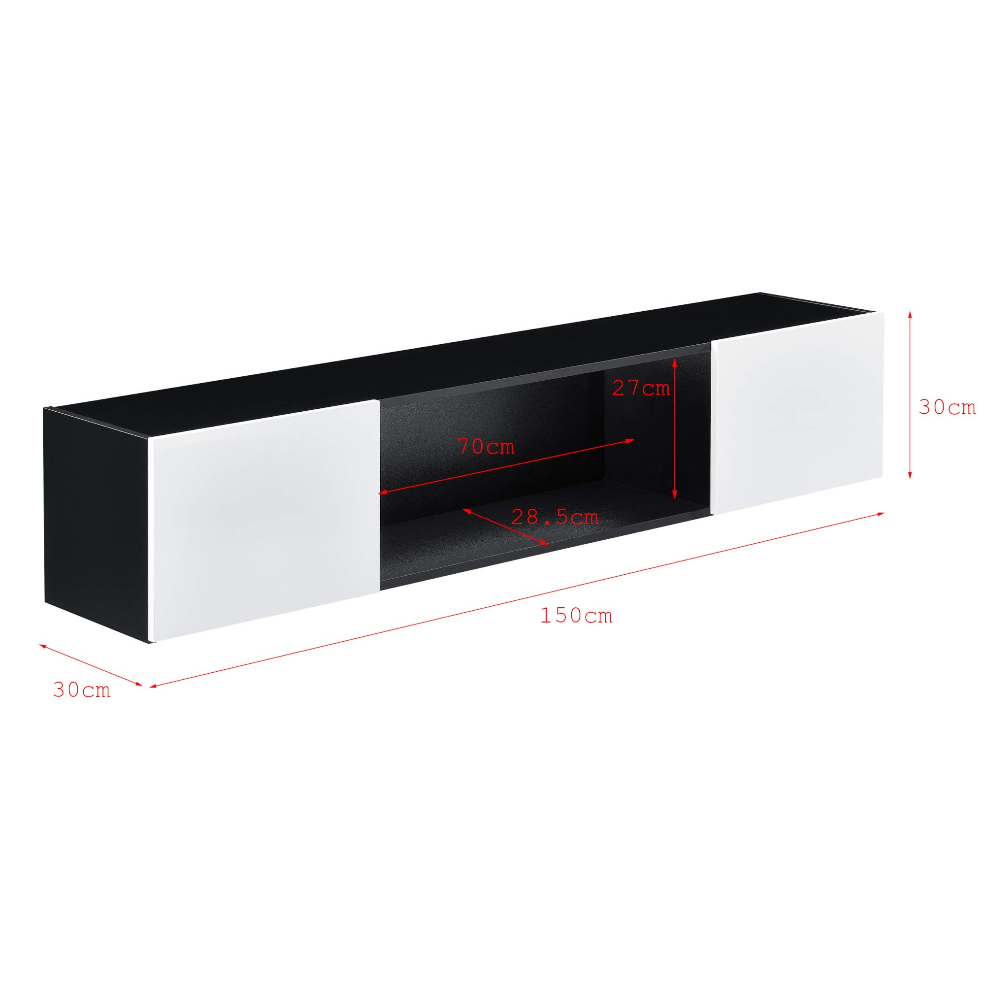 Armario de Pared Elegante con iluminación LED Azul 150 x 30 x 30 cm Mueble de Salón para TV Flotante Cómoda Consola 2 Puertas y un Estante para Almacenar Iluminación Interior