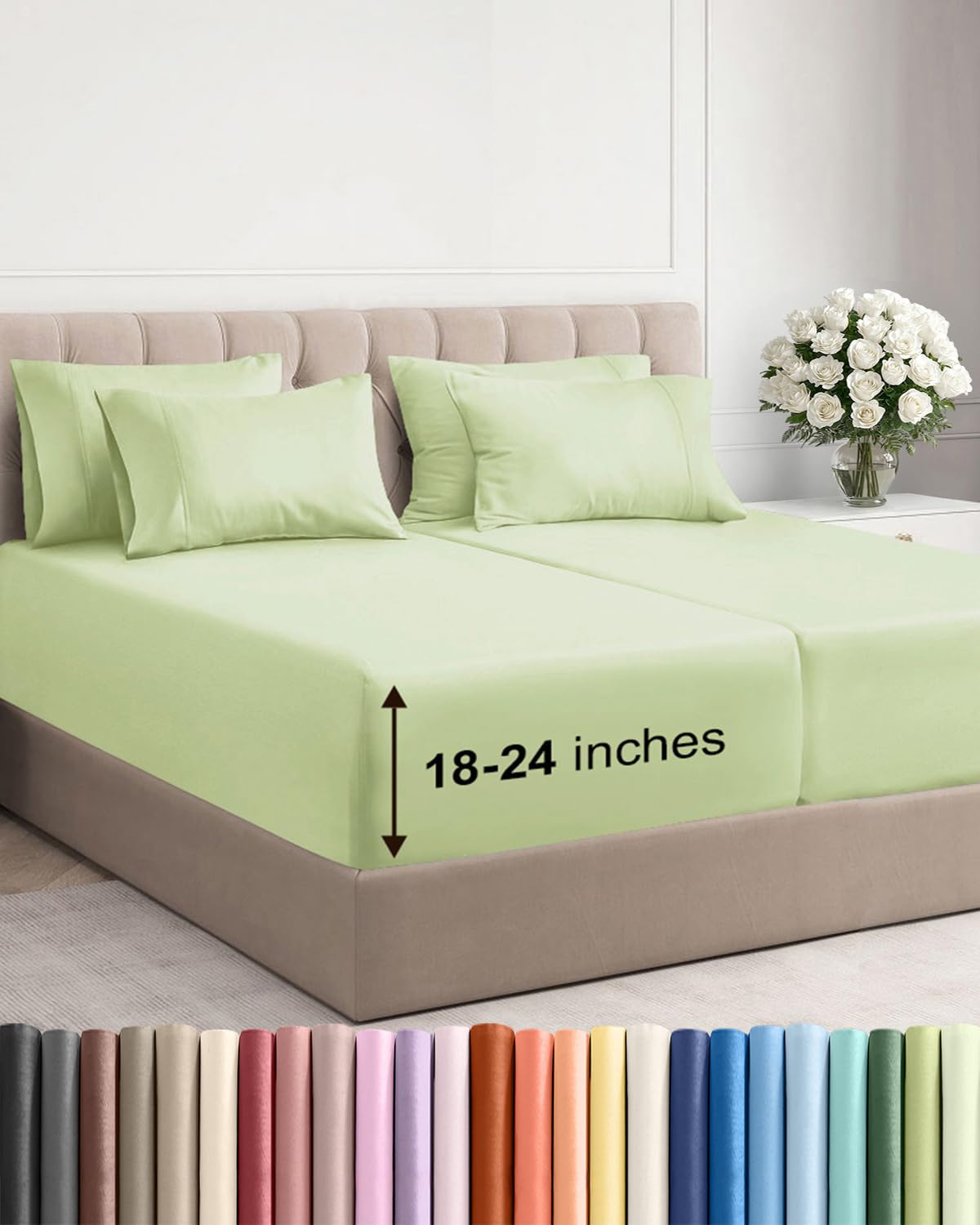 CGK Extra Deep Split King Sheet Set - 7pc Cooling Sheets - Light Sage Green