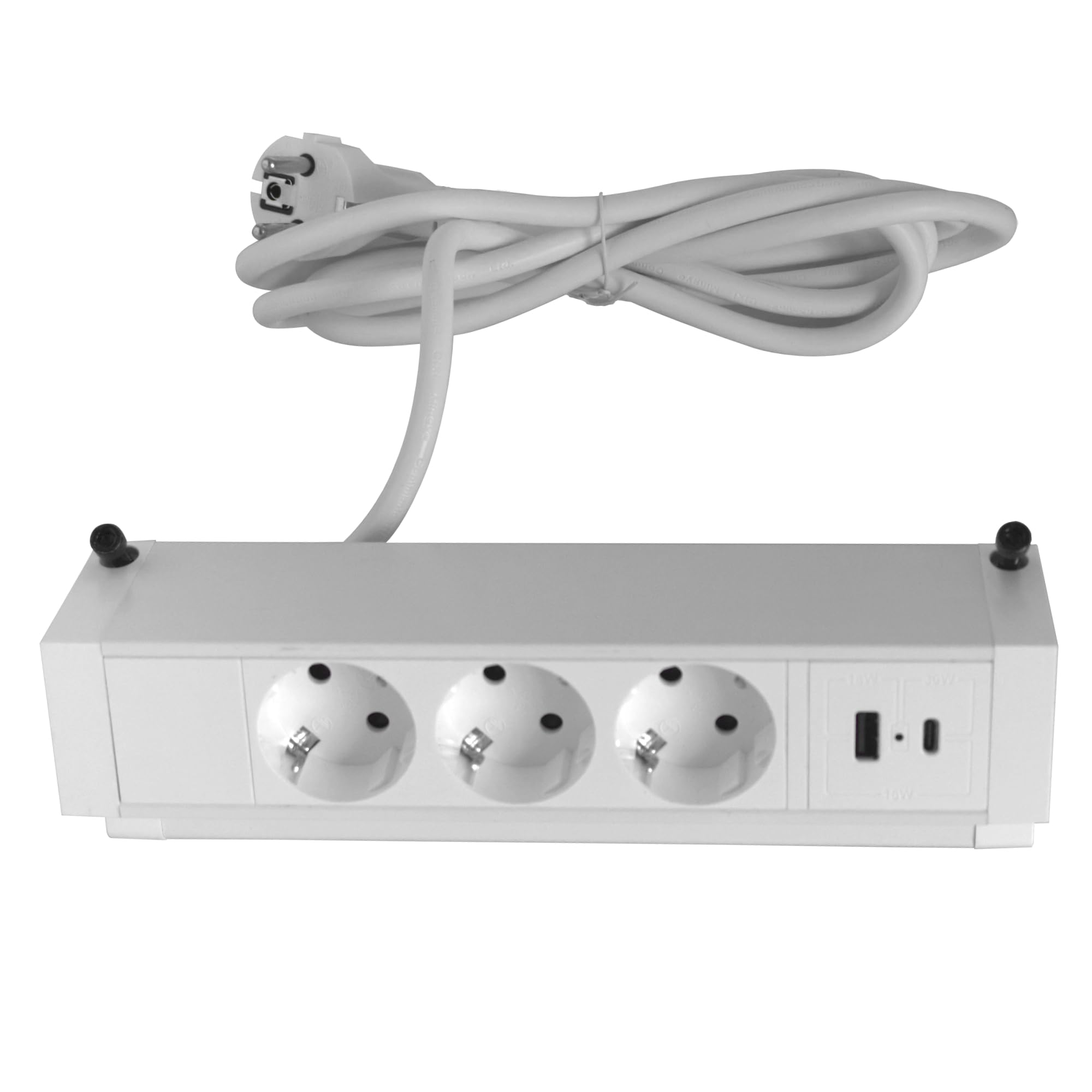 Kalb | 3 gniazda nasadowe do mocowania, USB A/C, 3-drożne gniazdko, 230 V 16 A, do mebli, listwy zasilające, wtyczka ze stykiem ochronnym UE, Ampereon