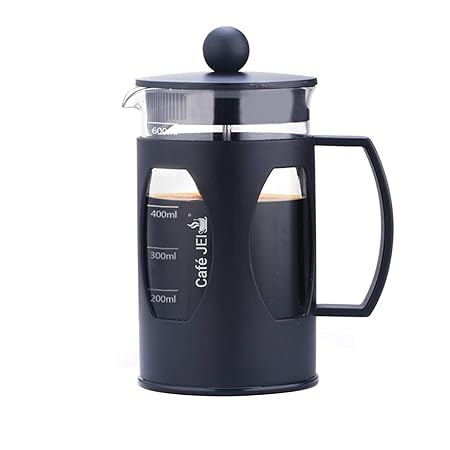 Cafe JEI French Press Coffee and Tea Maker 600ml with 4 Level Filtration System, Heat Resistant Borosilicate Glass (Black, 600ml)